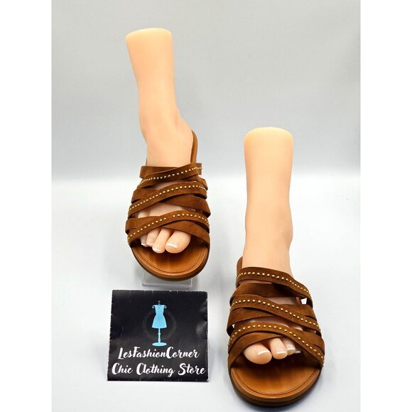 FitFlop Women's Brown Leather Lumy Strappy Studded Slide On Sandals Size 10 2428 - Picture 2 of 16